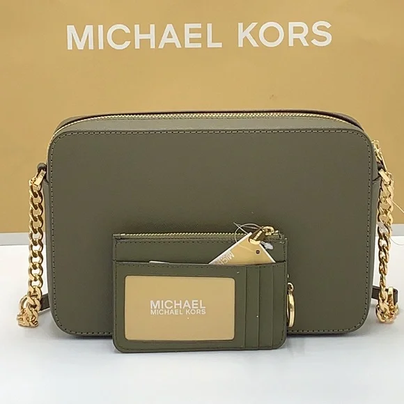 MICHAEL KORS LARGE EAST WEST CROSSBODY & Top Zip Coinpouch With ID Card OLIVE - Picture 5 of 16